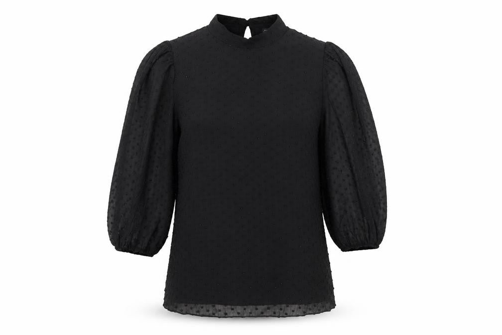 F&F Womens Black Size 8 Tunic Blouse Puff Sleeve High Neck