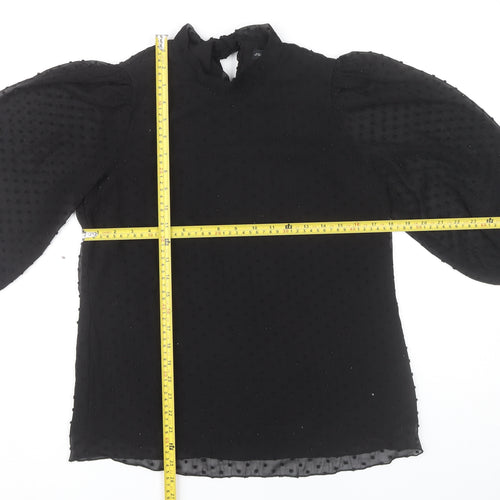 F&F Womens Black Size 8 Tunic Blouse Puff Sleeve High Neck