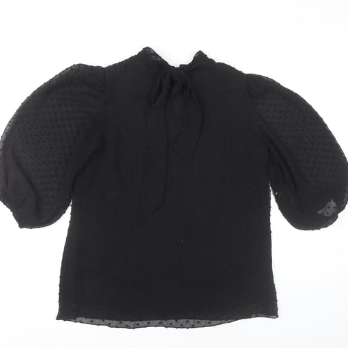F&F Womens Black Size 8 Tunic Blouse Puff Sleeve High Neck