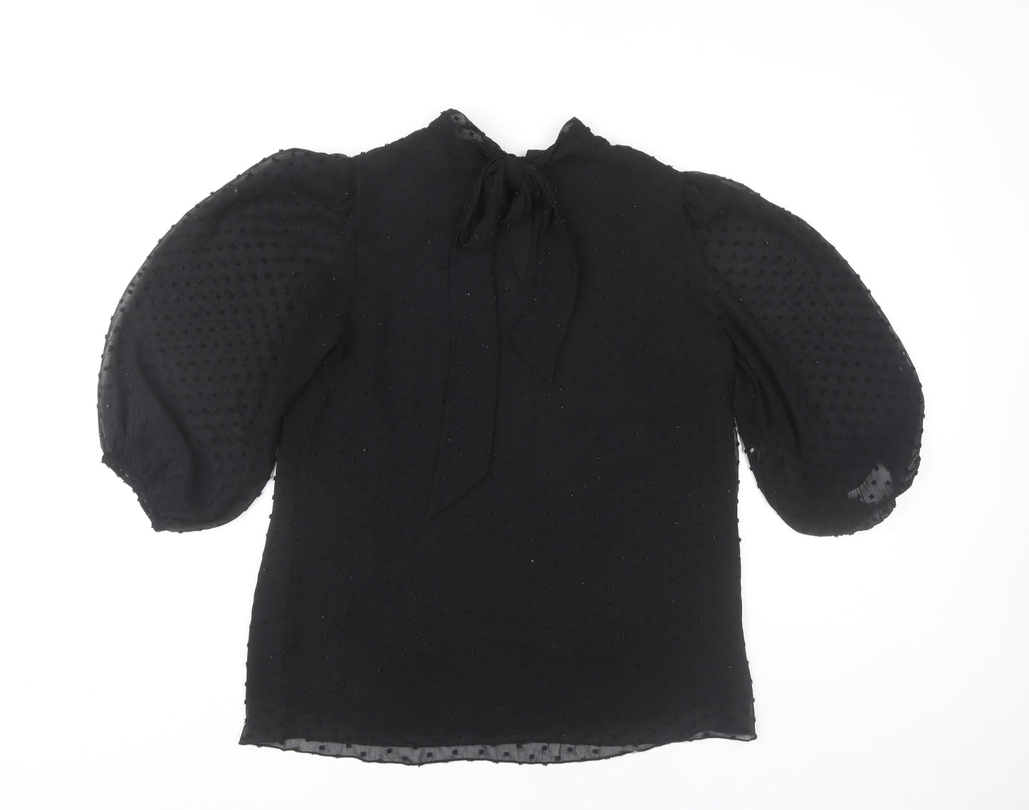 F&F Womens Black Size 8 Tunic Blouse Puff Sleeve High Neck