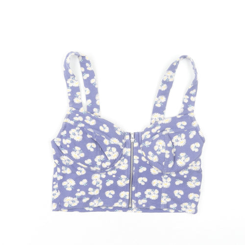 New Look Women Purple Floral Cropped Zip Tank Top UK 12