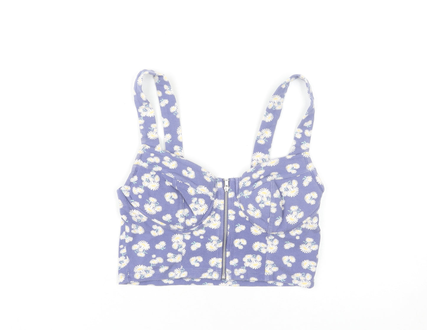 New Look Women Purple Floral Cropped Zip Tank Top UK 12