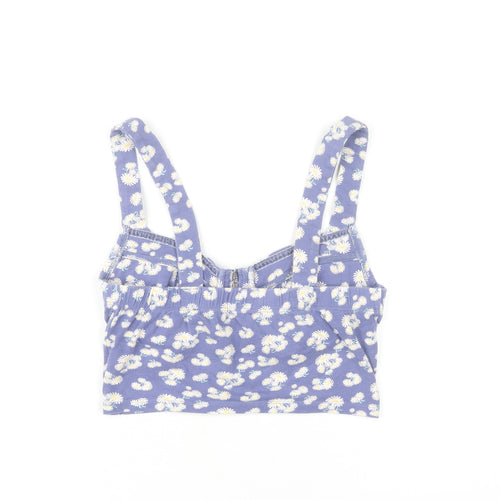 New Look Women Purple Floral Cropped Zip Tank Top UK 12