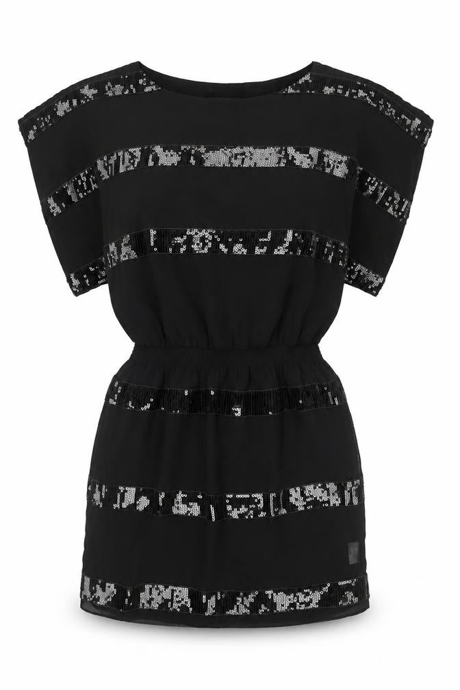 Front view of Jessica Simpson Women Black M Short Sequin Shift Dress