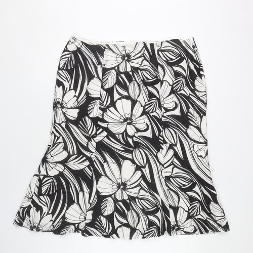 CC Petite Womens Black Floral Linen Knee Length Pencil Skirt Size 16