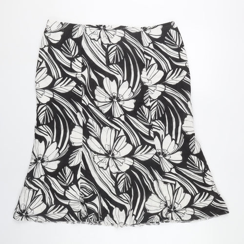 CC Petite Womens Black Floral Linen Knee Length Pencil Skirt Size 16