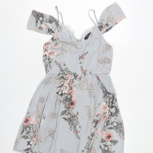 Lulus Women’s Multicoloured Floral A-Line Cold Shoulder Short Dress M
