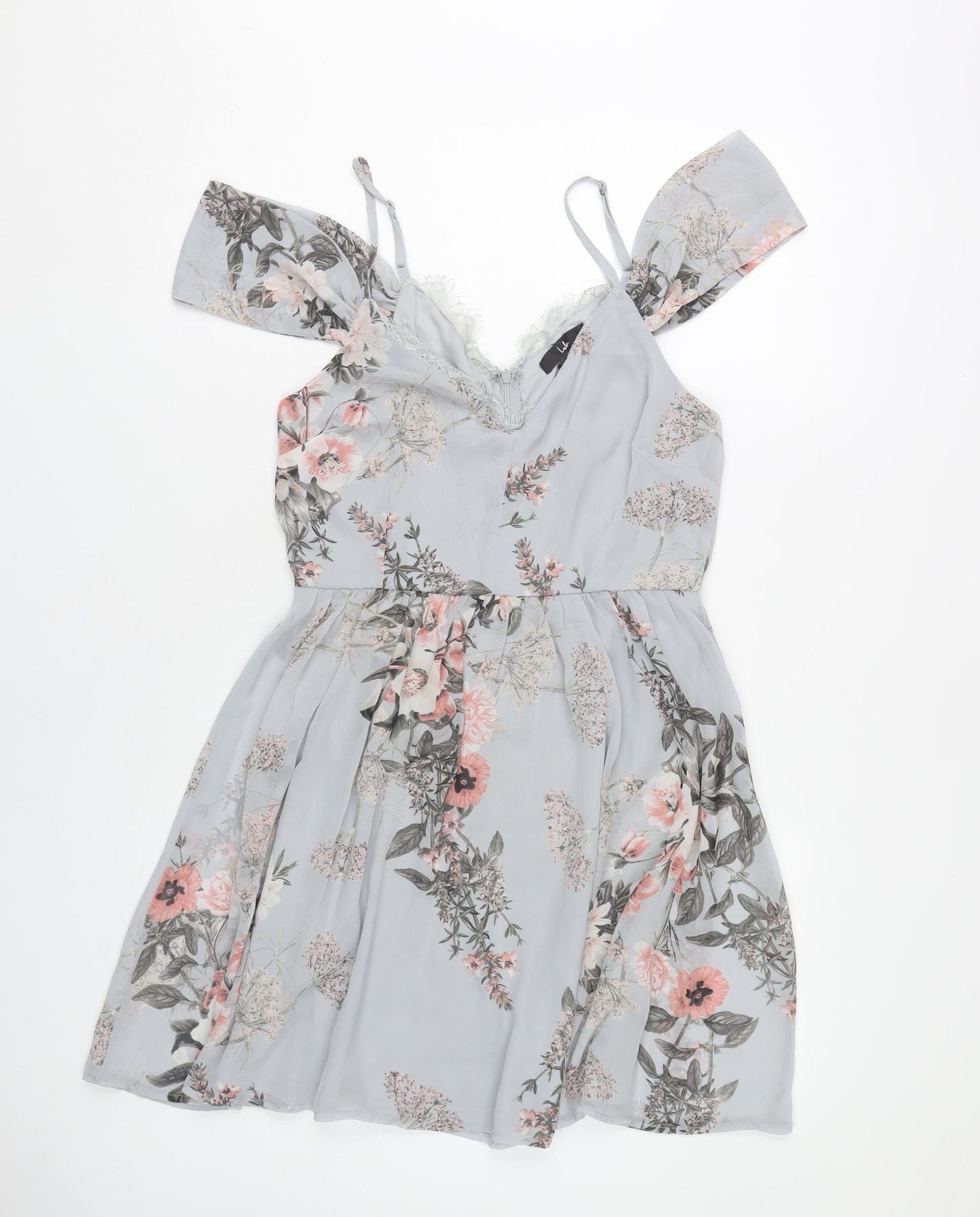 Lulus Women’s Multicoloured Floral A-Line Cold Shoulder Short Dress M