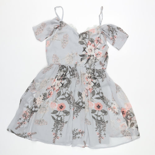 Lulus Women’s Multicoloured Floral A-Line Cold Shoulder Short Dress M