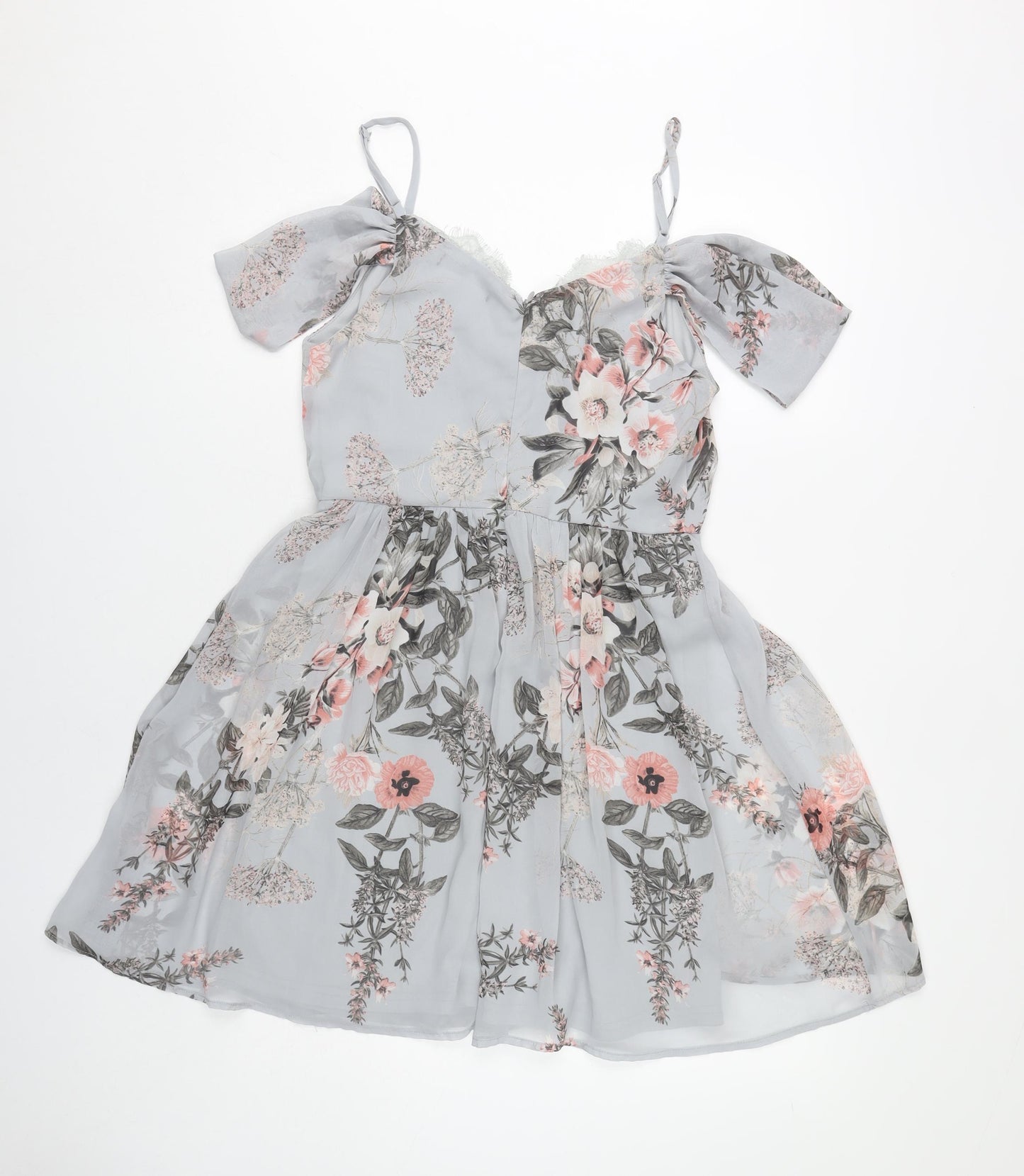 Lulus Women’s Multicoloured Floral A-Line Cold Shoulder Short Dress M