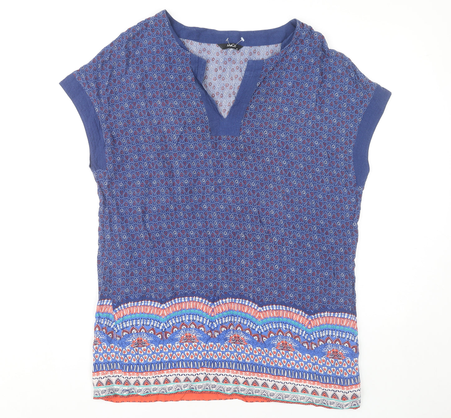 M&Co Womens Blue Viscose Tunic Blouse Size 14 Boho Geometric