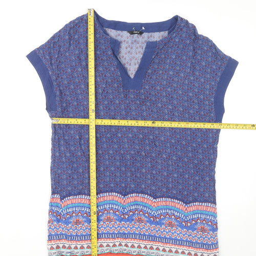 M&Co Womens Blue Viscose Tunic Blouse Size 14 Boho Geometric