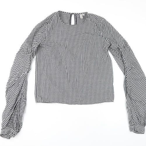 ASOS Womens Black Check Blouse UK 6 Long Sleeve Cotton Casual
