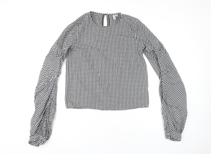 ASOS Womens Black Check Blouse UK 6 Long Sleeve Cotton Casual