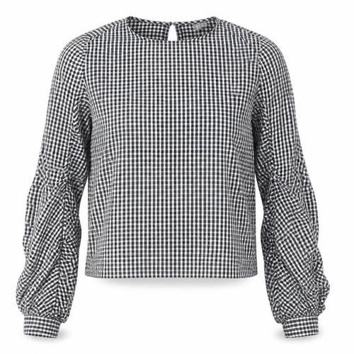 ASOS Womens Black Check Blouse UK 6 Long Sleeve Cotton Casual