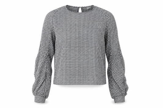 Front view of ASOS women’s black check blouse uk 6 long sleeve cotton casual
