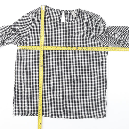 ASOS Womens Black Check Blouse UK 6 Long Sleeve Cotton Casual