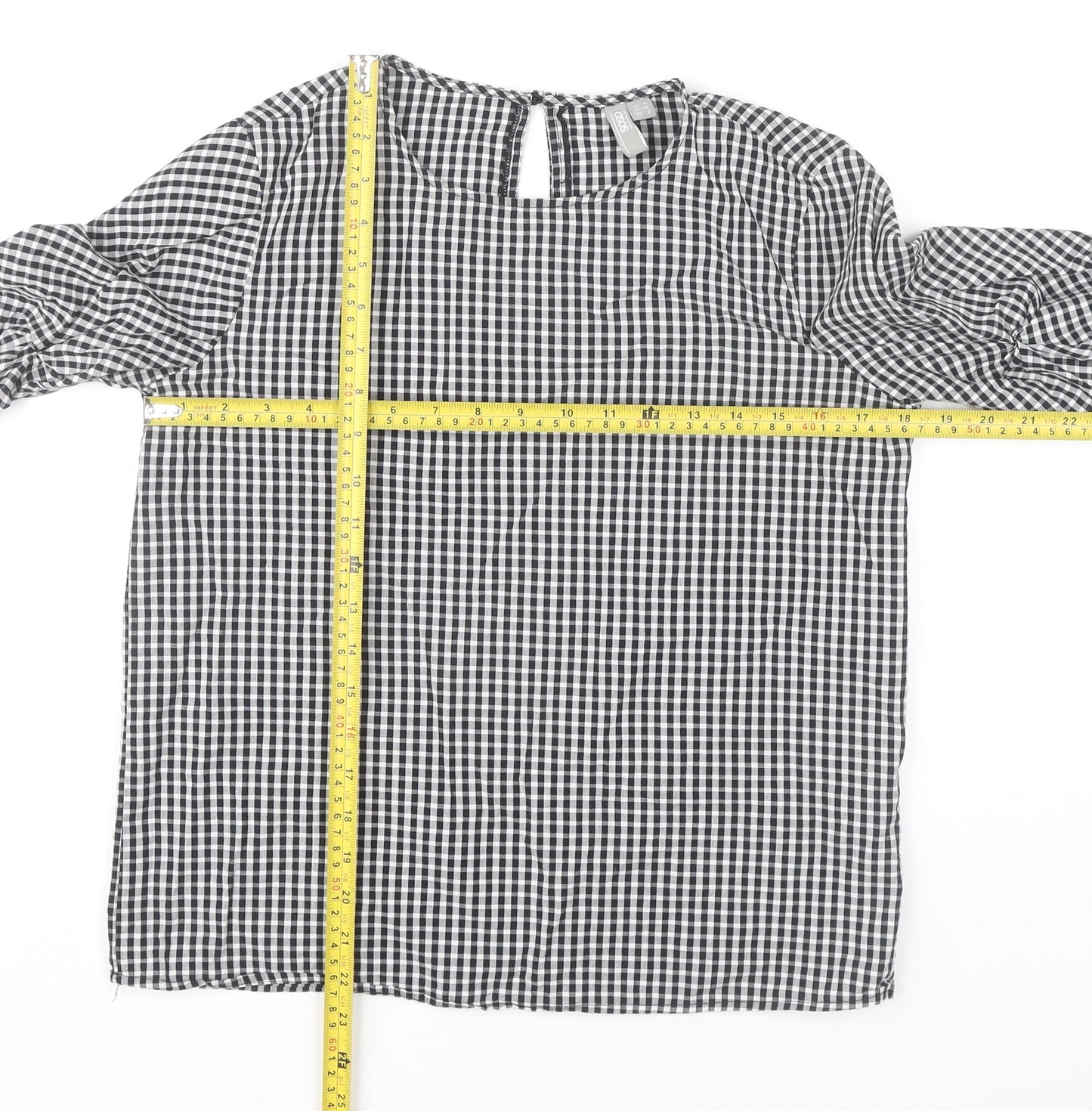 ASOS Womens Black Check Blouse UK 6 Long Sleeve Cotton Casual