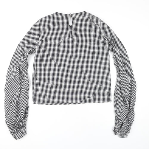 ASOS Womens Black Check Blouse UK 6 Long Sleeve Cotton Casual