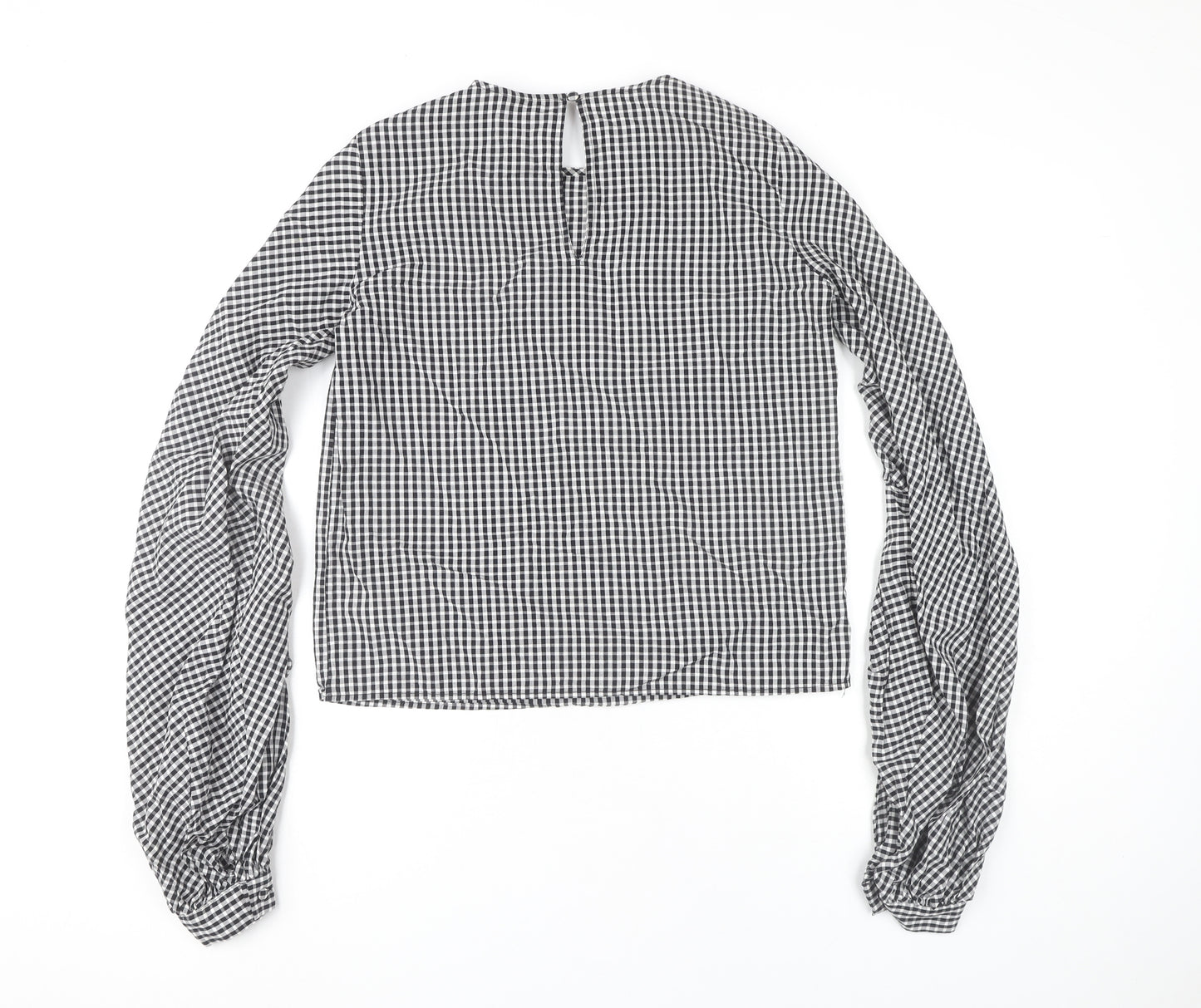 ASOS Womens Black Check Blouse UK 6 Long Sleeve Cotton Casual