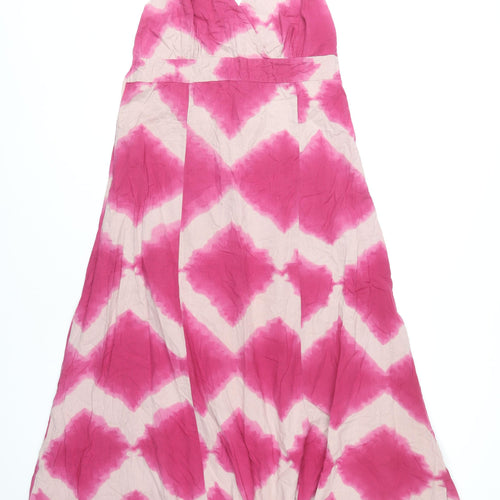 Next Women’s Pink Halter Maxi Dress UK 12 Cotton Tie Dye Summer