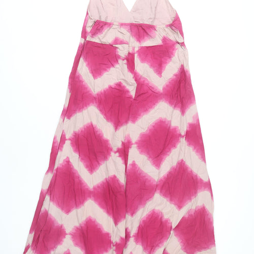 Next Women’s Pink Halter Maxi Dress UK 12 Cotton Tie Dye Summer