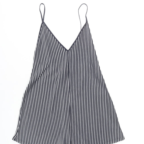 Zara Women Black White Striped Playsuit Size 8 Sleeveless V-Neck
