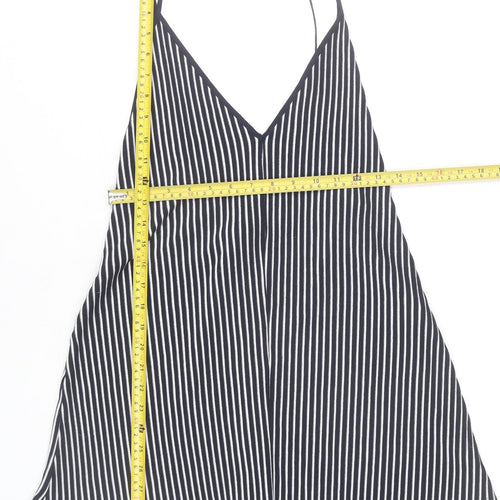 Zara Women Black White Striped Playsuit Size 8 Sleeveless V-Neck