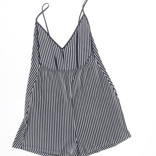 Zara Women Black White Striped Playsuit Size 8 Sleeveless V-Neck