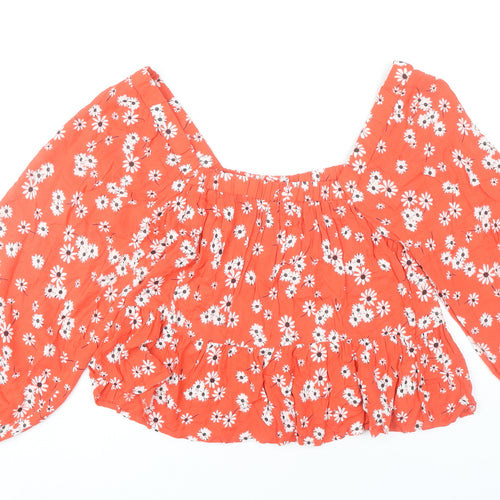 ASOS Women Orange Floral Cropped Blouse Size 8 Long Sleeve