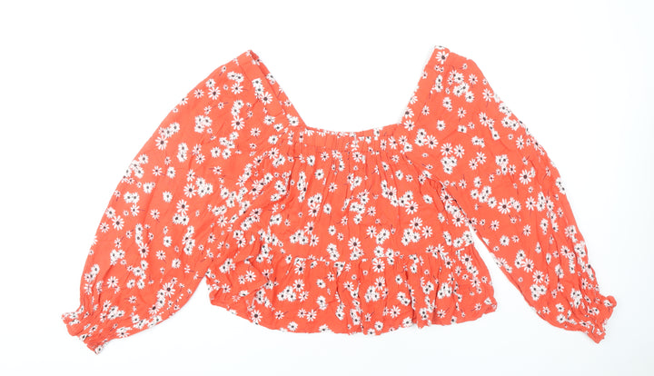 ASOS Women Orange Floral Cropped Blouse Size 8 Long Sleeve