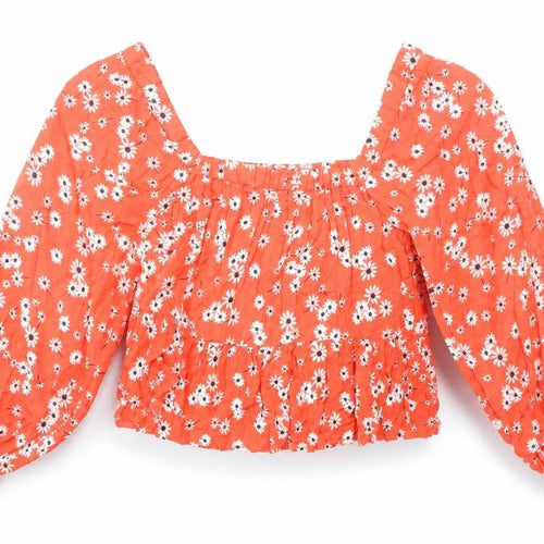 ASOS Women Orange Floral Cropped Blouse Size 8 Long Sleeve