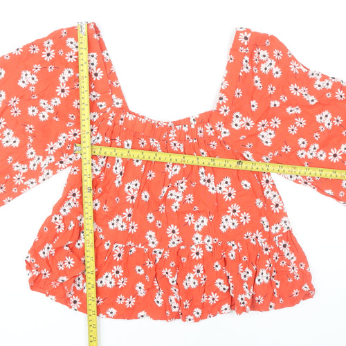 ASOS Women Orange Floral Cropped Blouse Size 8 Long Sleeve