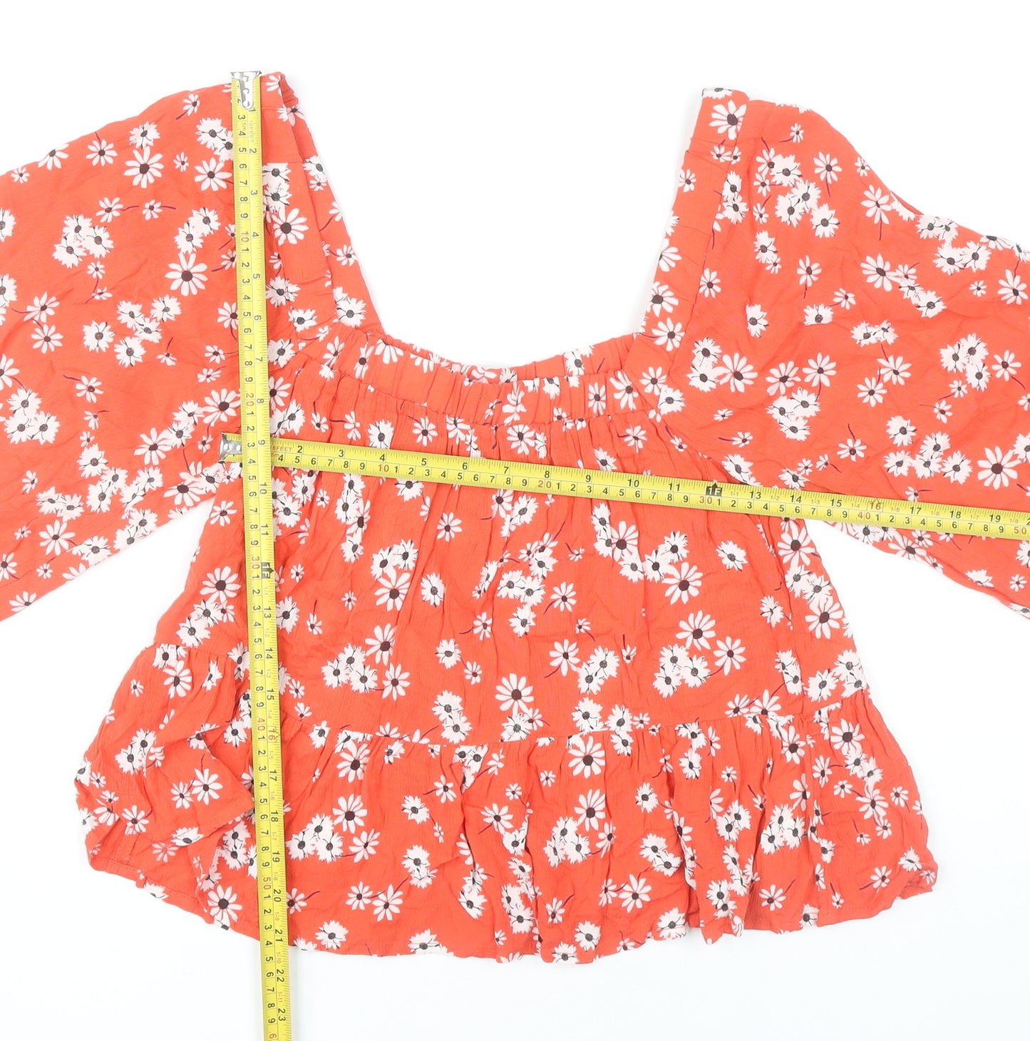 ASOS Women Orange Floral Cropped Blouse Size 8 Long Sleeve