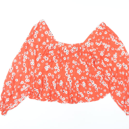ASOS Women Orange Floral Cropped Blouse Size 8 Long Sleeve