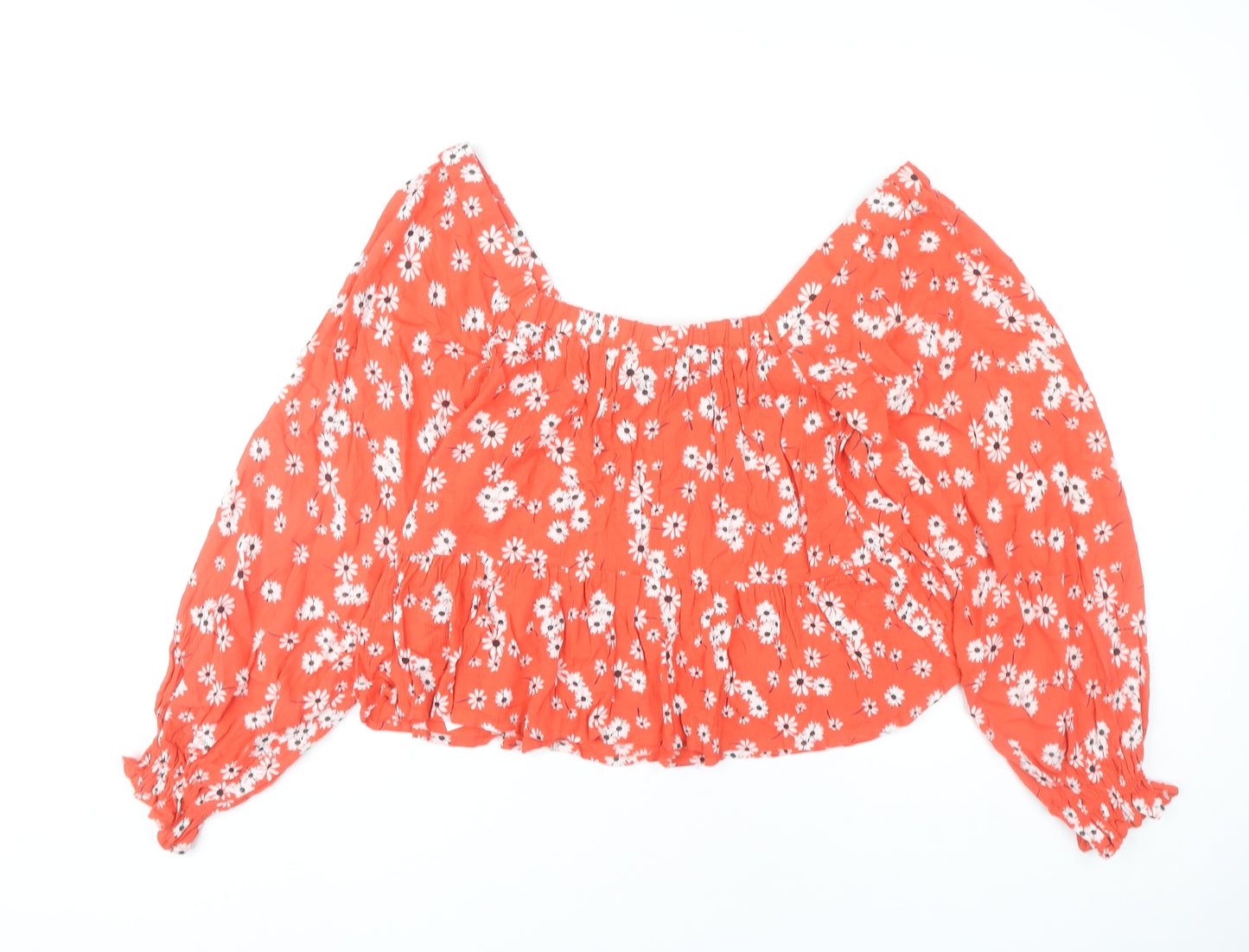 ASOS Women Orange Floral Cropped Blouse Size 8 Long Sleeve