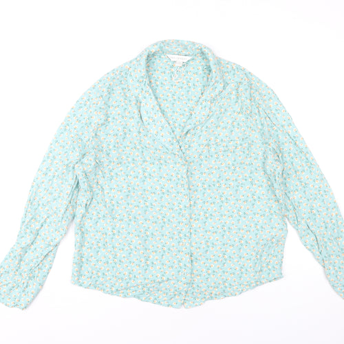 Marks and Spencer Womens Blue Floral Collared Pyjama Shirt Top Size 14