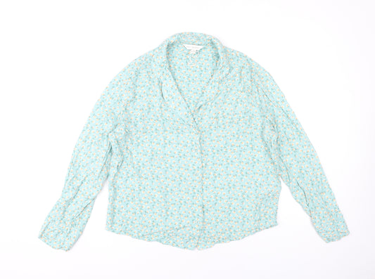 Marks and Spencer Womens Blue Floral Collared Pyjama Shirt Top Size 14