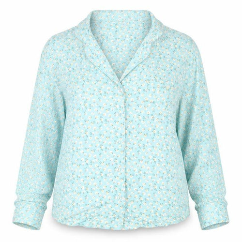Marks and Spencer Womens Blue Floral Collared Pyjama Shirt Top Size 14
