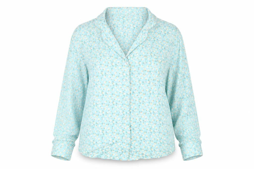 Marks and Spencer Womens Blue Floral Collared Pyjama Shirt Top Size 14
