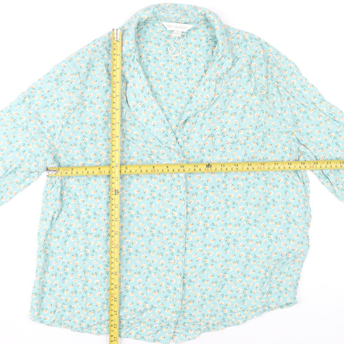 Marks and Spencer Womens Blue Floral Collared Pyjama Shirt Top Size 14