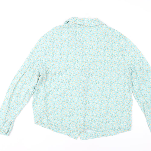 Marks and Spencer Womens Blue Floral Collared Pyjama Shirt Top Size 14