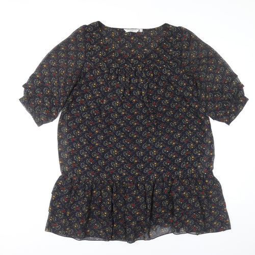 New Look Womens Multicoloured Floral Shift Dress Size 10 Ruffle Hem