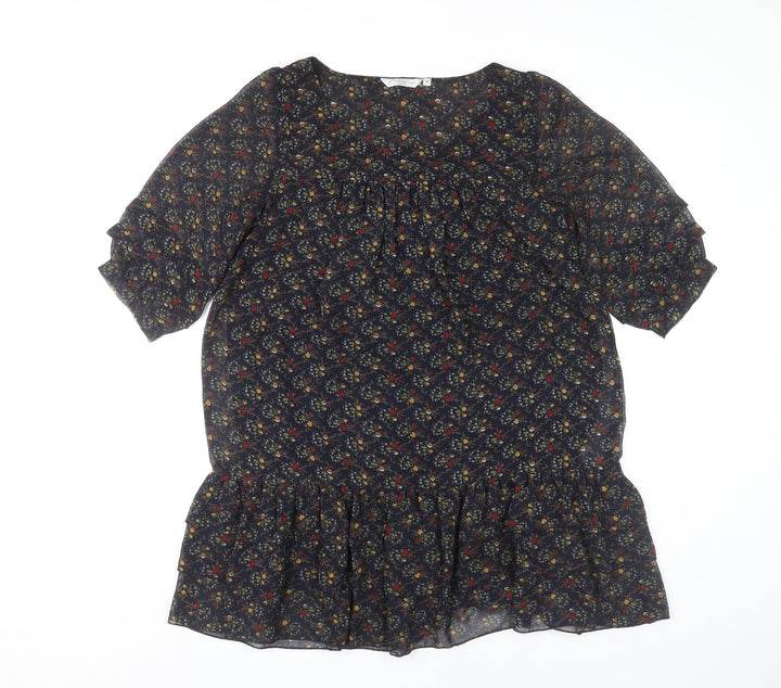 New Look Womens Multicoloured Floral Shift Dress Size 10 Ruffle Hem