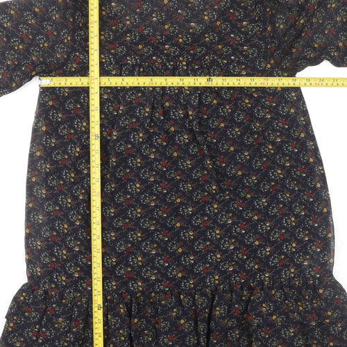 New Look Womens Multicoloured Floral Shift Dress Size 10 Ruffle Hem