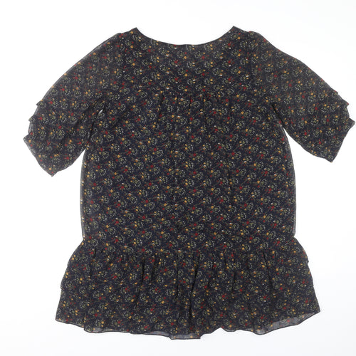 New Look Womens Multicoloured Floral Shift Dress Size 10 Ruffle Hem