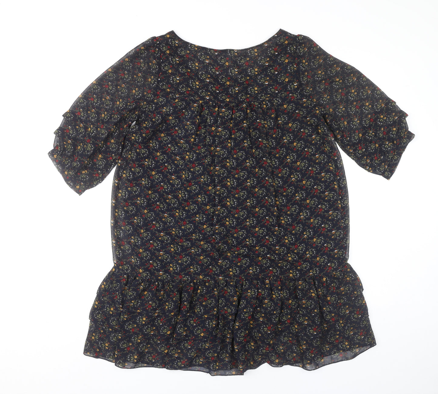 New Look Womens Multicoloured Floral Shift Dress Size 10 Ruffle Hem