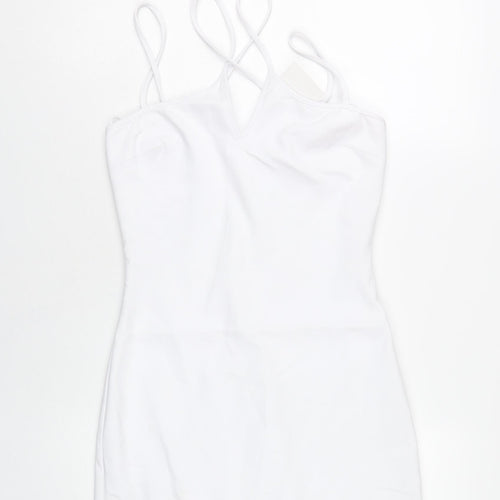 Zara Women White S Mini Bodycon Dress V-Neck Sleeveless Party