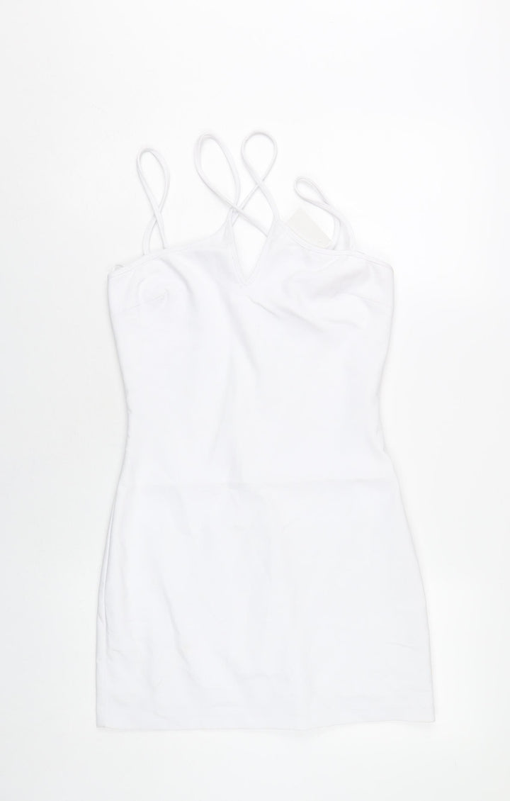 Zara Women White S Mini Bodycon Dress V-Neck Sleeveless Party