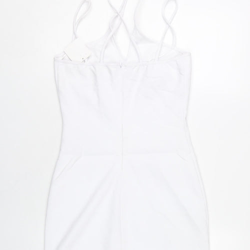 Zara Women White S Mini Bodycon Dress V-Neck Sleeveless Party